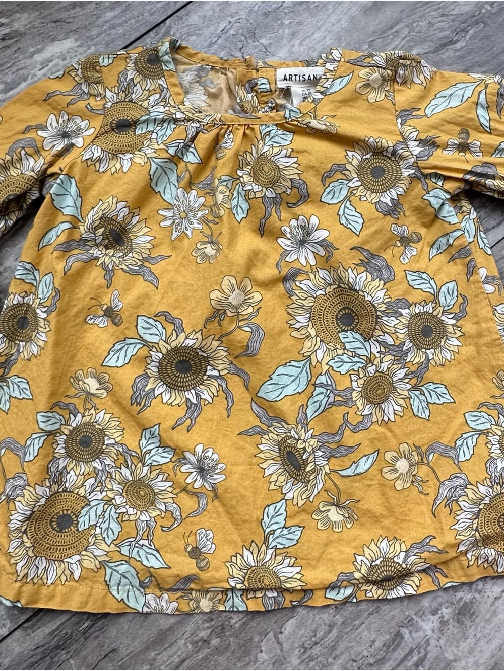 Artisan NY Toddler Girls 3T Mustard Sunflower Floral Boho Peasant Top Cotton